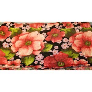 VTG Pink Purple Floral Crinkled Polyester Fabric Green Garden Flowers 42"